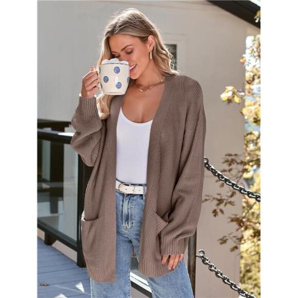 Womens Oversized Cardigans Soft Knit Cardigan Sweater with Pockets - Picture 3 of 7